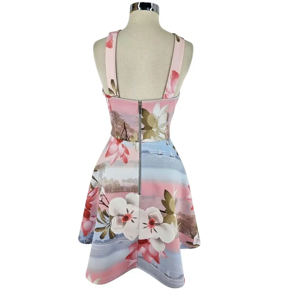 Ted Baker London Umerta Floral Skater Minidress fit n flare blue pink UK 2 US 6 - Picture 4 of 4